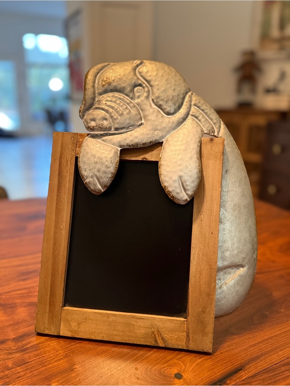Vintage Pig Chalkboard Sign Tin Metal Wood Table Top Display Kitchen Farme